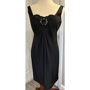 Vintage 90’s Scaravelli 100% Silk Black Cocktail Dress Size 6 Lace V-Neck Shift
